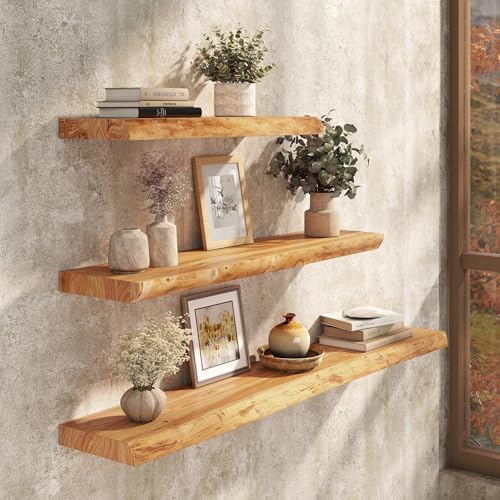 48" Floating Shelves, Solid Elm Wood, Natural Live Edge - Image 2