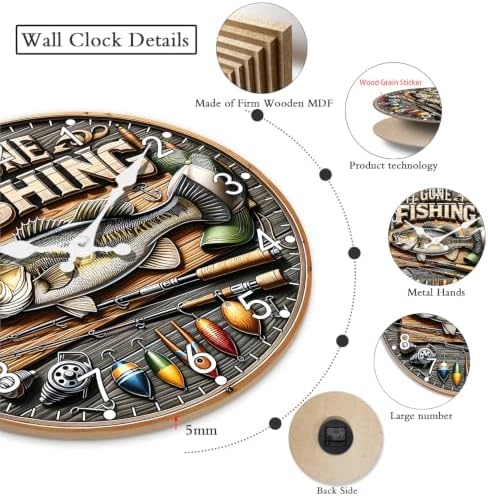 Rustic Wood Fish Wall Clock for Bedroom 14 Inch - Image 4