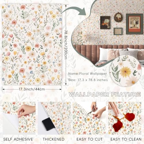 Floral Peel and Stick Wallpaper 17.3"×78.8" Floral Contact Paper - Image 3