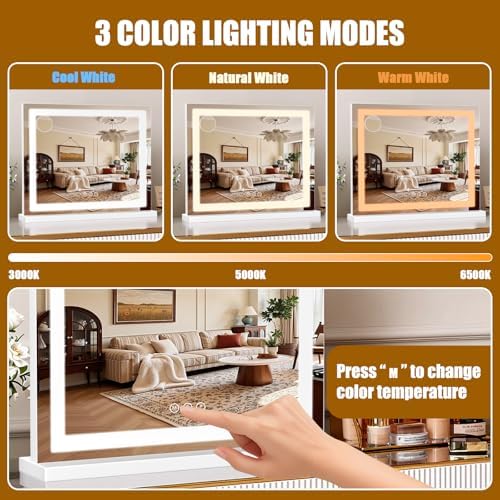 Vanity Mirror with Lights 23"x19", LED Makeup Mirror, 3 Color Lighting Modes - Image 3