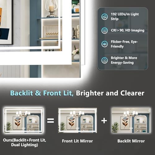 50x40 LED Bathroom Mirror, Backlit & Front Lit Lighted Mirror - Image 3