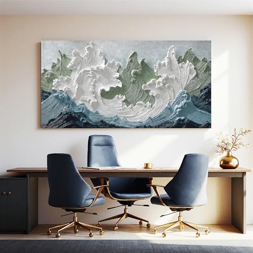 YISXINOAG White Green Ocean Wall Art Minimalist Coastal Painting 24"X48" - Image 3