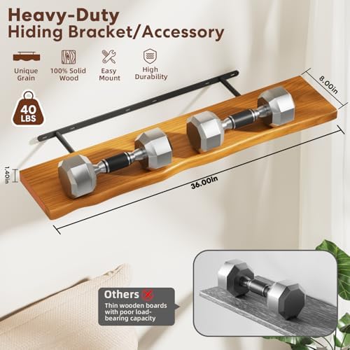 Organic Wavy Edge Floating Shelves, Hidden Brackets, 2 Pack 36 in - Image 2