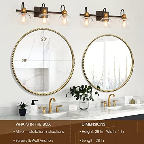 Round Bathroom Wall Mirror, Wall Mounted Large Circle Makeup Mirror - Image 5
