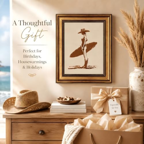 Gold Framed Wall Art, Coastal Cowgirl Surfer Girl Canvas Prints – Vintage - Image 7