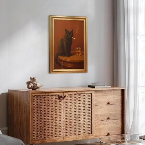 ICHZUMW Gold Framed Funny Black Cat Whiskey Vintage Canvas Wall Art 16x24In - Image 3