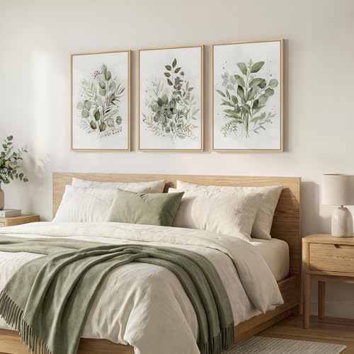 Framed 3 Piece Sage Green Botanical Wall Art - Image 2