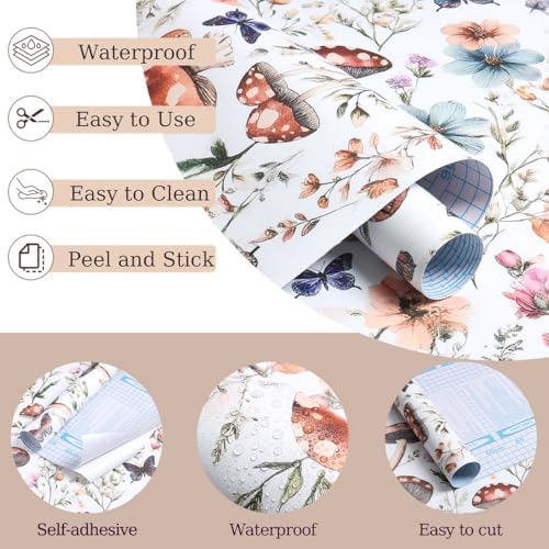 Froluya Mushroom Wallpaper Peel and Stick Boho Contact Paper 16.9" x 118.1" - Image 4