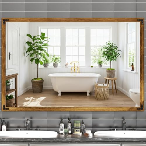 Hasipu Farmhouse Bathroom Mirror, Walnut Vintage Vanity Mirror Modern Farmhouse by Whatssuitableisthebest