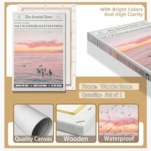 Bittiler Retro Salt Water Heals Everything Posters Pink Beach Coastal Surf Girl - Image 2