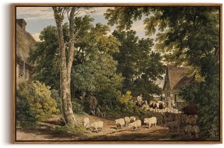 InSimSea Framed Canvas Wall Art Vintage Decor, Room Decor Classical Countryside by InSimSeaArt
