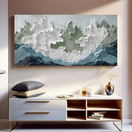 YISXINOAG White Green Ocean Wall Art Minimalist Coastal Painting 29"X58" - Image 5