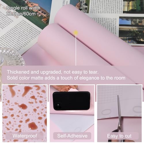 Pink Peel and Stick Wallpaper Solid Pink Contact Paper A Set of 23.6"x236" - Image 2