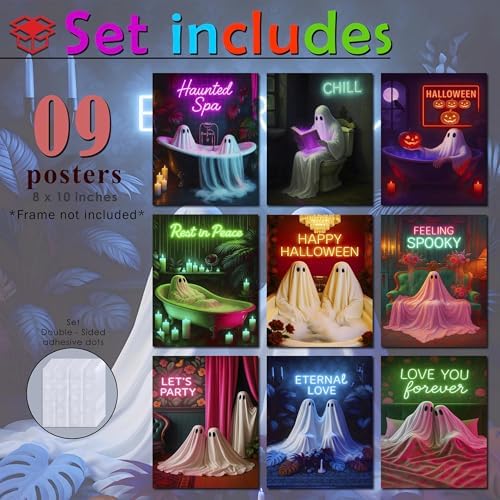 LANCHI95 09 Pcs Unframed Glowing Neon Ghost Art - Image 2