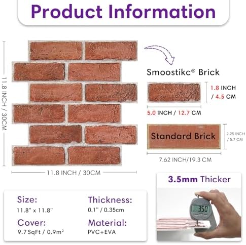 3D Peel and Stick Faux Brick Wall Panels 11.8" x 11.8" 10-Pack - Image 6