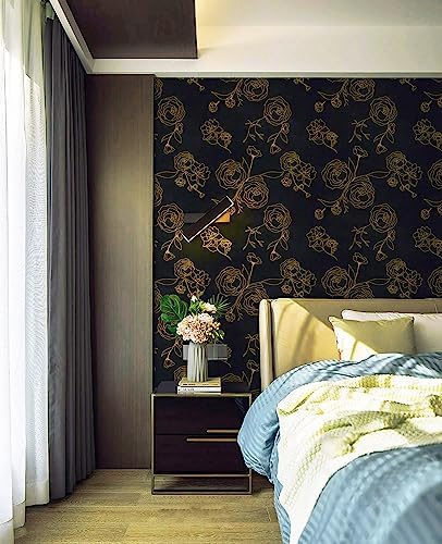 Safiyya Wallpaper Gold and Black Contact Paper Floral Peel and Stick Modern - Image 3