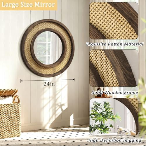 JJUUYOU Round Mirror with Wood Frame Circle Mirrors - Image 2