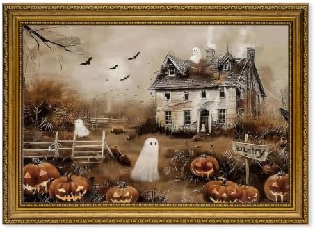 AVECCO Halloween Haunted House Ghost Wall Art Canvas Framed 16x24 inch by Unknown