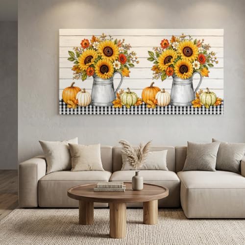 Thanksgiving Sunflower Large Wall Art Fall Flower Pumpkin Maple Leaf Black - Image 2