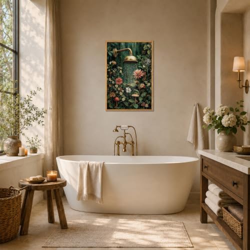 AtterrirArt Framed Funny Bathoom Wall Art Moody Bathtub Flower Artwork - Image 5