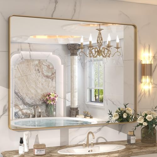 44x36 Inch Gold Framed Mirror for Bathroom by CHARMOR