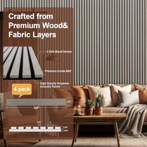 Yuzzy Wood Panels for Wall, 4 Pack 120" x 11" Acoustic Wall Panels, Wood Slat - Image 2
