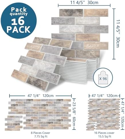 16-Pack 3D Faux Brick Acoustic Wall Panels, 11.8" x 11.8" Peel and Stick PET - Image 2