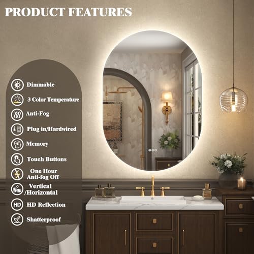 48x30 Inch Oval Backlit LED Bathroom Mirror - Image 2