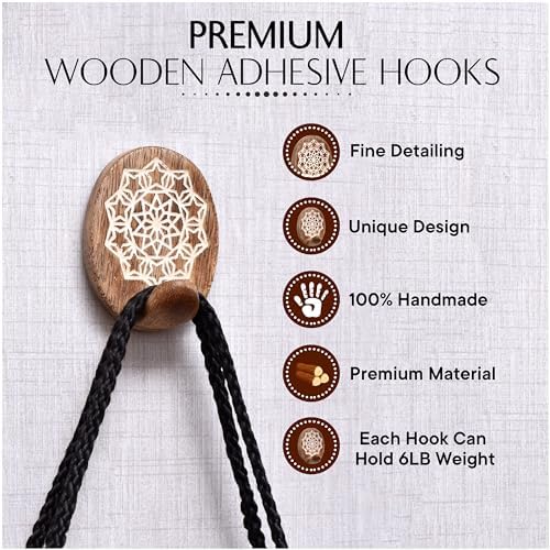 Indian Shelf 24 Wooden Adhesive Wall Hooks - Image 5
