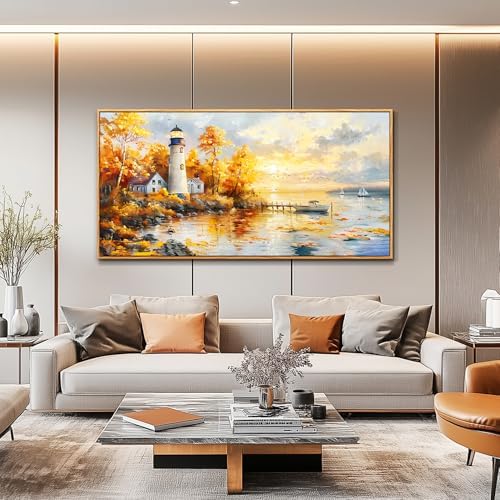 Ocean Beach Canvas Wall Art for Bedroom Lighthouse Seascape Painting 30x60 - Image 3