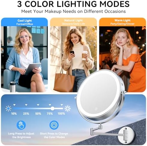 Auxmir 10″ 5000mAh 1X/30X Wall Mounted Lighted Magnifying Makeup Mirror - Image 4