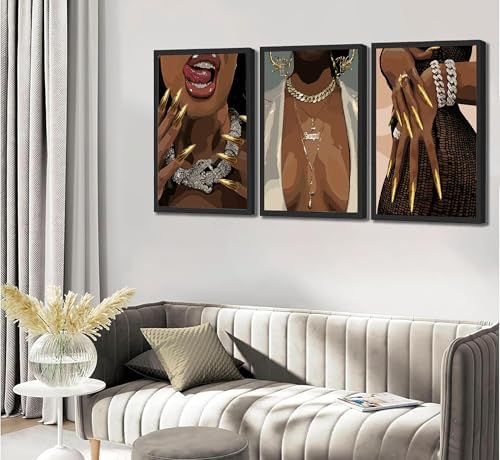 HHN 3 Pcs Black Woman Wall Art African American Black Female Pictures - Image 2