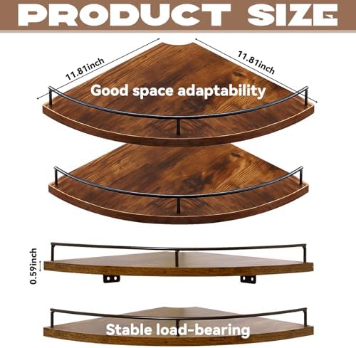 Corner Shelves Wall Mount Set of 4 Rustic Wood Corner Floating Shelves Wall - Image 3