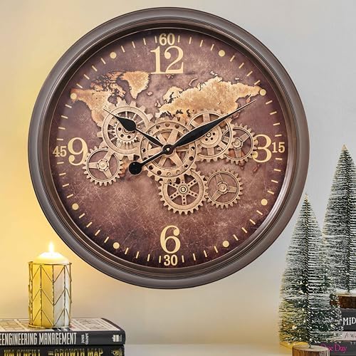 CLXEAST 24 Inch Moving Gear Wall Clock by CLXEAST