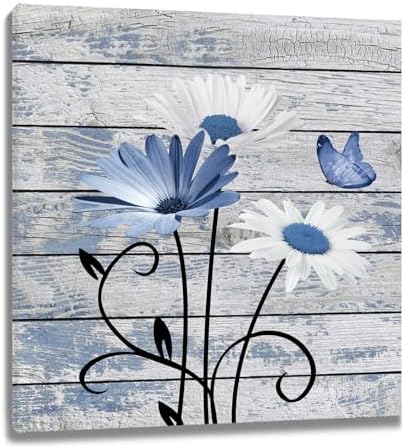 HVEST Farmhouse Blue Floral Wall Art by HVEST