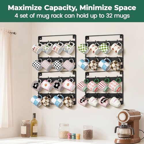 EsLuker.ly Mug Holder Hanger Cup Display Rack Wall Mounted, 4 Pack Black - Image 5