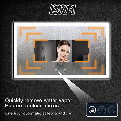 ISKM 40x38 Framed LED Bathroom Mirror, Dimmable Front & Backlit - Image 5