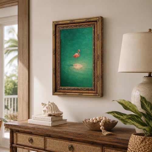 Vintage Gold Framed Pink Flamingo Canvas Wall Art 9x11 Inch - Image 3