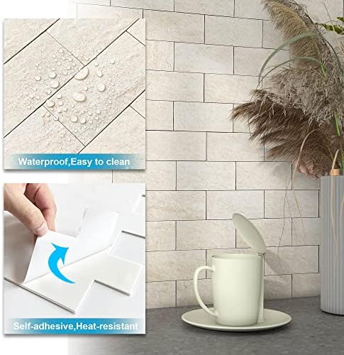 BeNice Marble Peel Stick Backsplash Tile Kitchen Rustic Beige 10pcs - Image 5