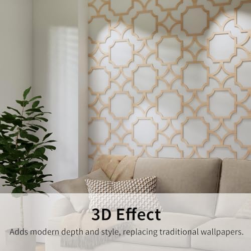 Decorative Modular Fretwork 3D Wall Panels, Star Lattice Oak - Image 5