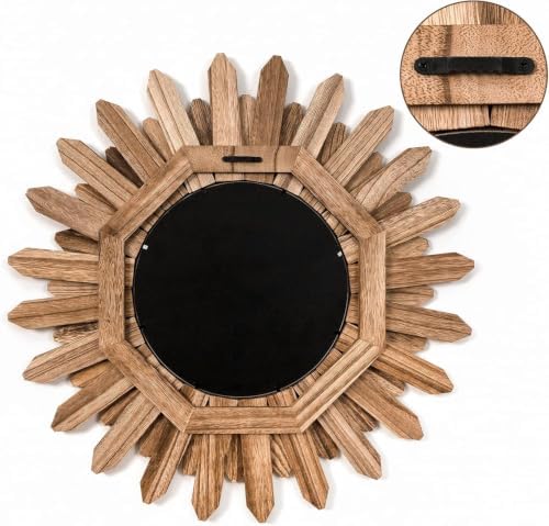 Honiway Boho Wall Decor 18 inch Rustic Wood Sunburst Boho Wall Mirror Farmhouse - Image 5