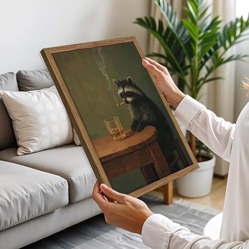 Framed Vintage Raccoon Wall Art, Moody Raccoon Canvas Prints, Funny Dark - Image 6