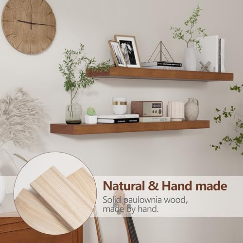 fuqing 36 Inch Floating Shelves 6.7'' Deep Dark Wood Wall Shelves Set of 2 - Image 4