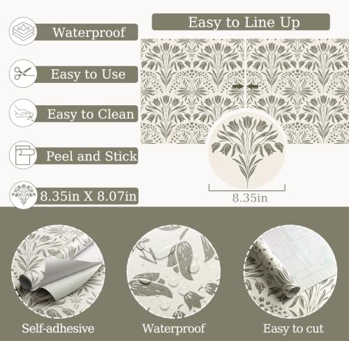 Vintage Tulip Floral Peel and Stick Wallpaper Retro Gray Contact Paper - Image 4