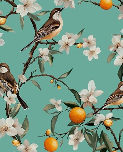 Laatse Vintage Floral Bird Wallpaper Peel and Stick 17.5" × 118" by Laatse
