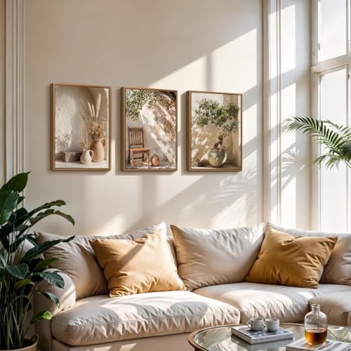 3 Pcs Framed Wabi Sabi Wall Art Neutral Earth Tone Canvas Prints 12x16 inch - Image 2
