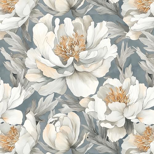 Safiyya Peel and Stick Wallpaper Grey and White Floral Contact Paper Peel and by SAFIYYA