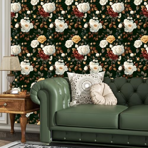 BOKEBEVE Extra Long Dark Green Floral Wallpaper Boho 17.5 x 393.5In - Image 2
