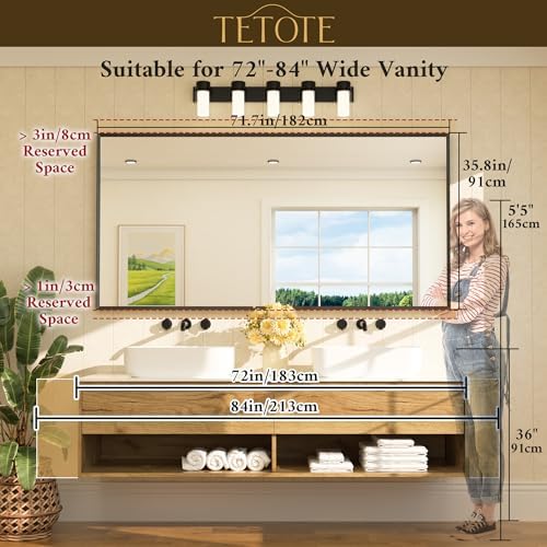 TETOTE Brushed Gold Mirror Beveled Frame 72" x 36" Large Brass Gold Rectangle - Image 6