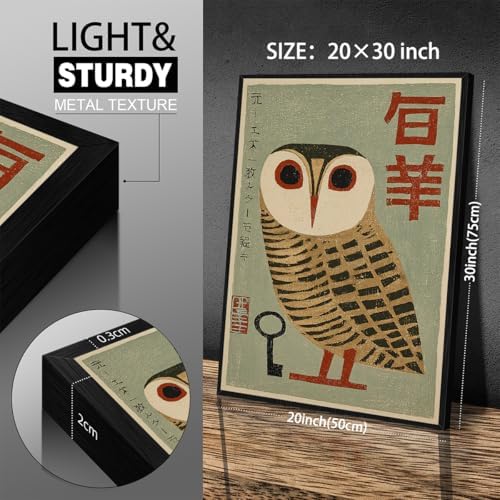 Japanese Animal Black Framed Poster Prints Vintage Owl Canvas Wall Art 20x30 - Image 3